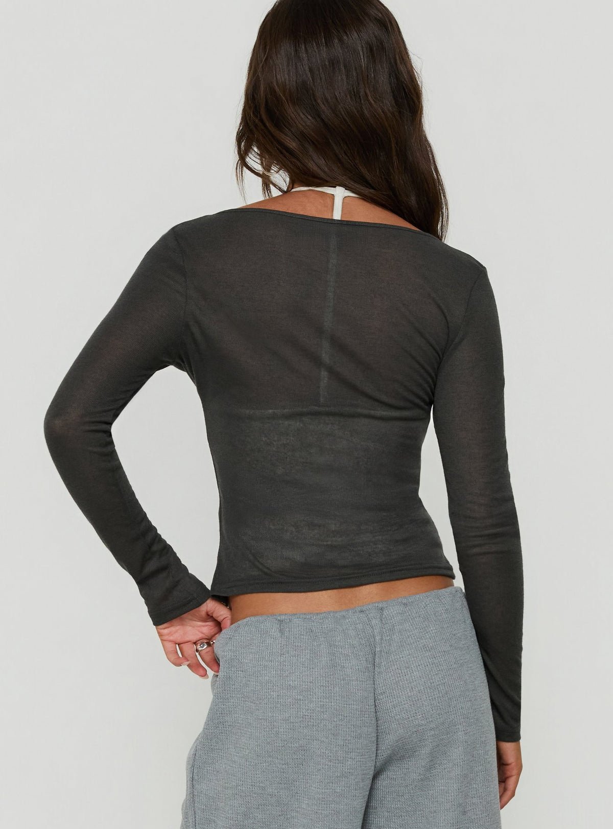 Sheer v-neck long sleeve top