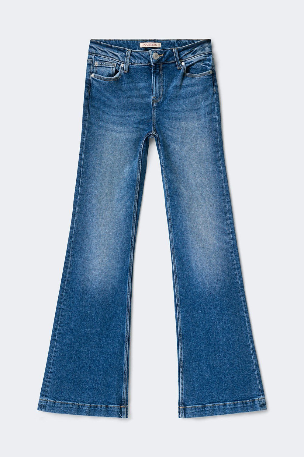 Blue mid-rise flared jeans with sculpting fit - Tall