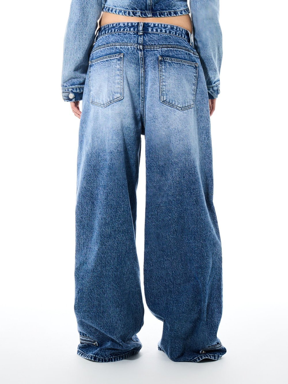 Jean cargo taille basse à boutons bleu moyen