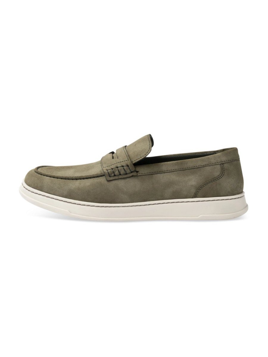 Khaki suede-effect penny loafers