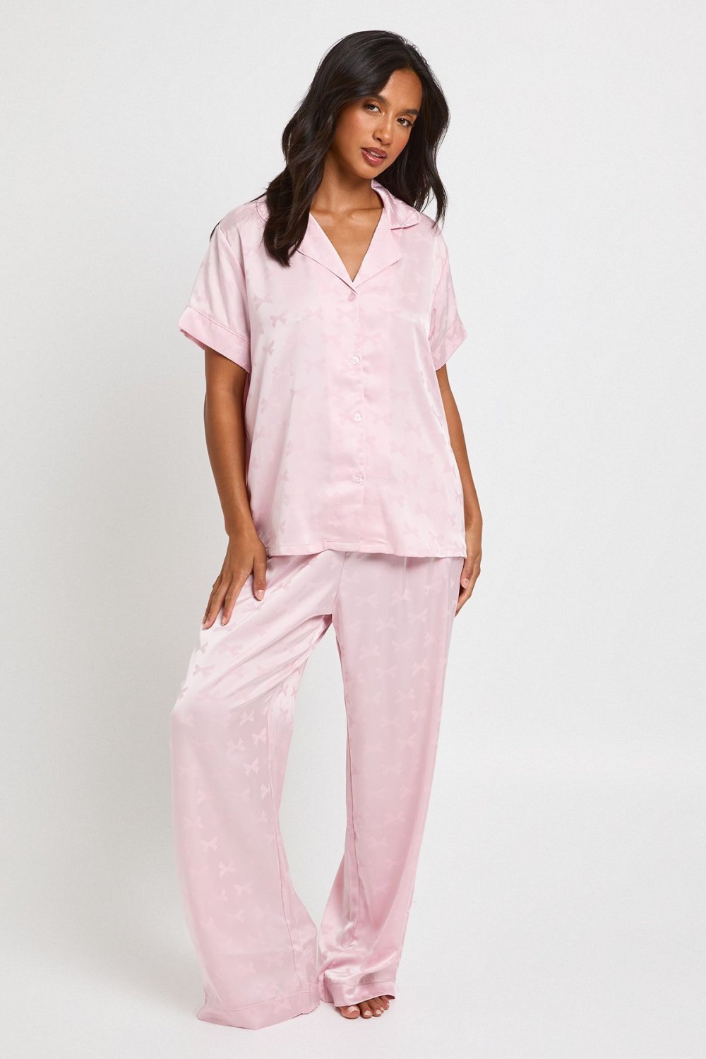 Pyjama chemise w short f satin jacquard - Petite