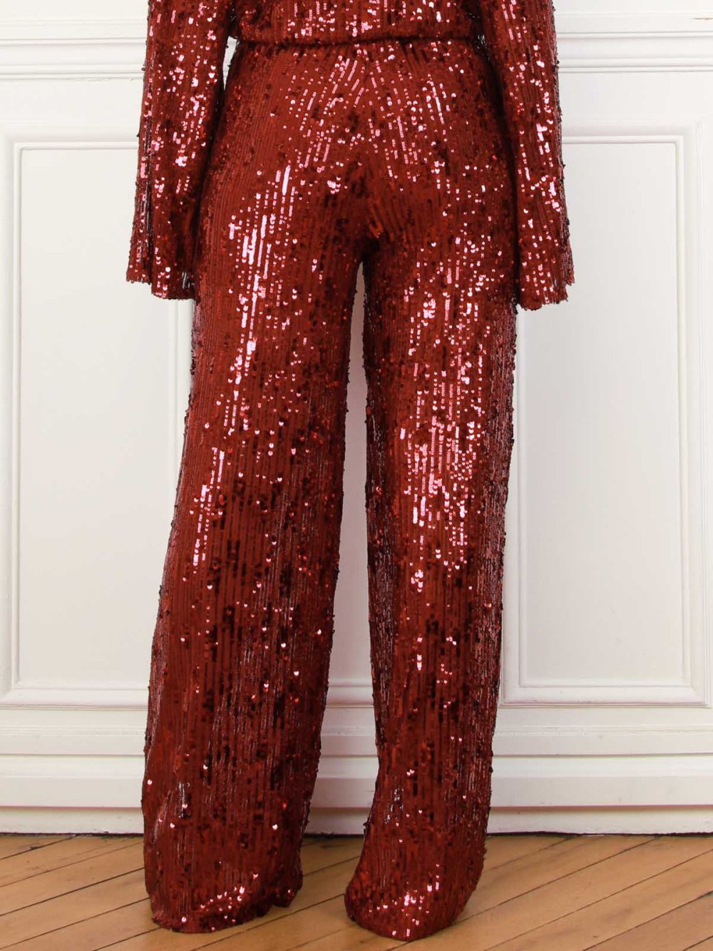 Pantalon large à sequins bordeaux