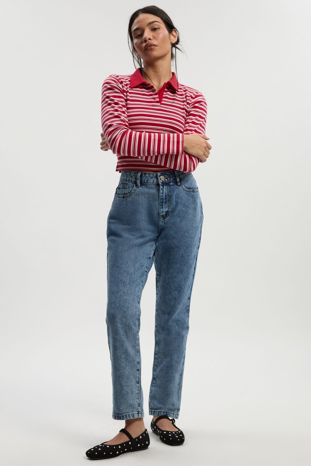 Jean mom taille haute bleu vintage