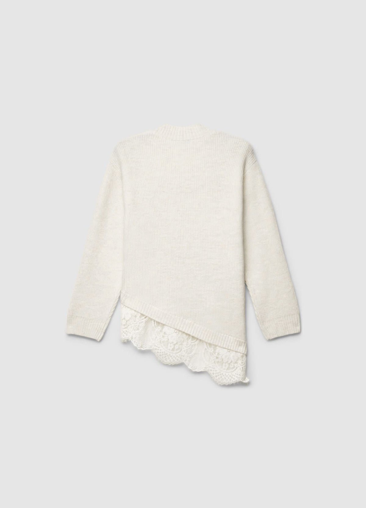 Pull doux col V à ourlet en dentelle