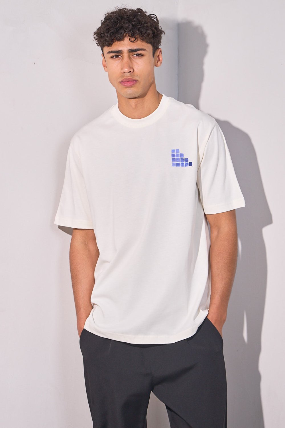 T-shirt ample imprimé cubes blanc
