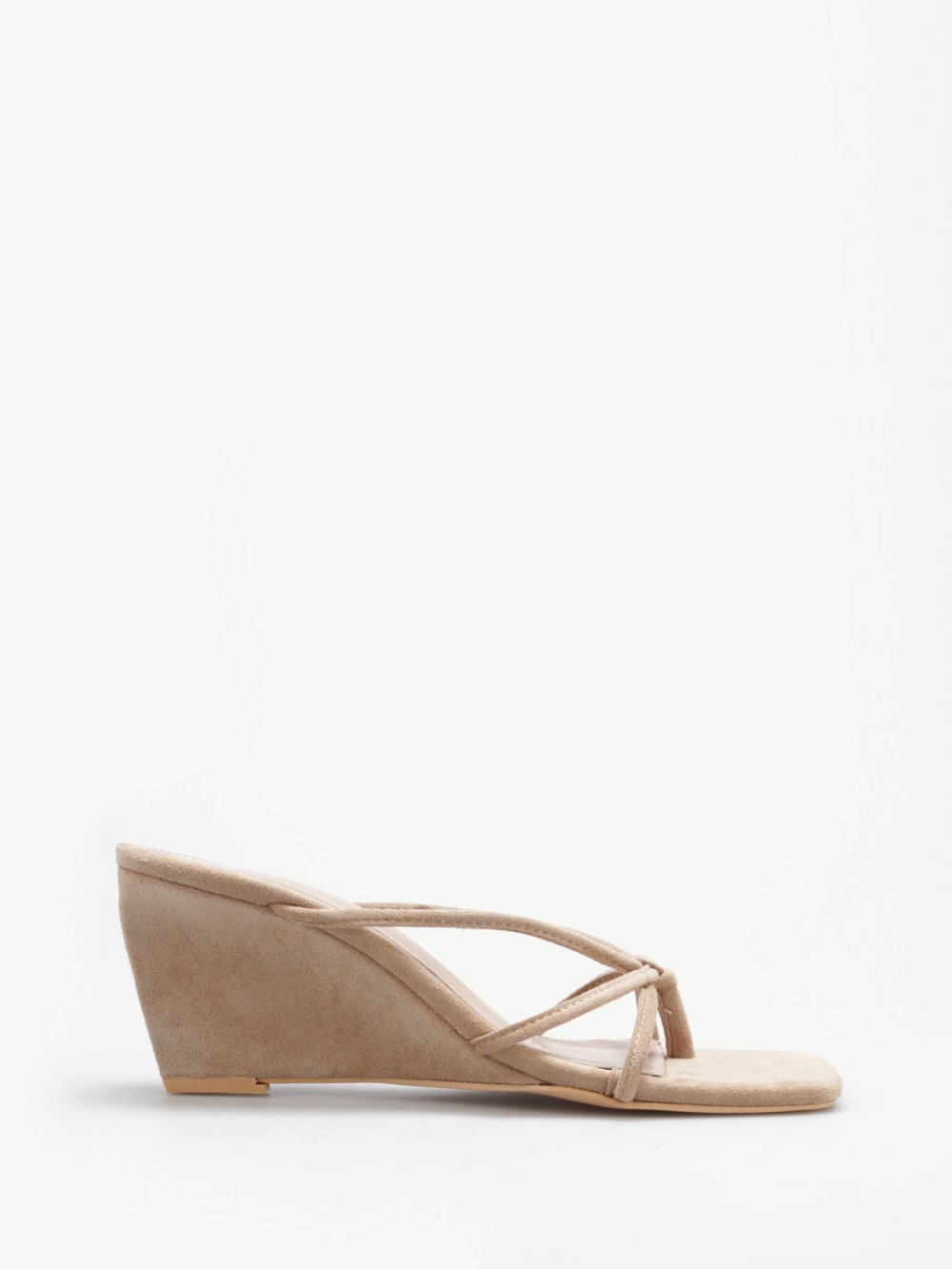 Taupe wedge flip-flops with thin straps