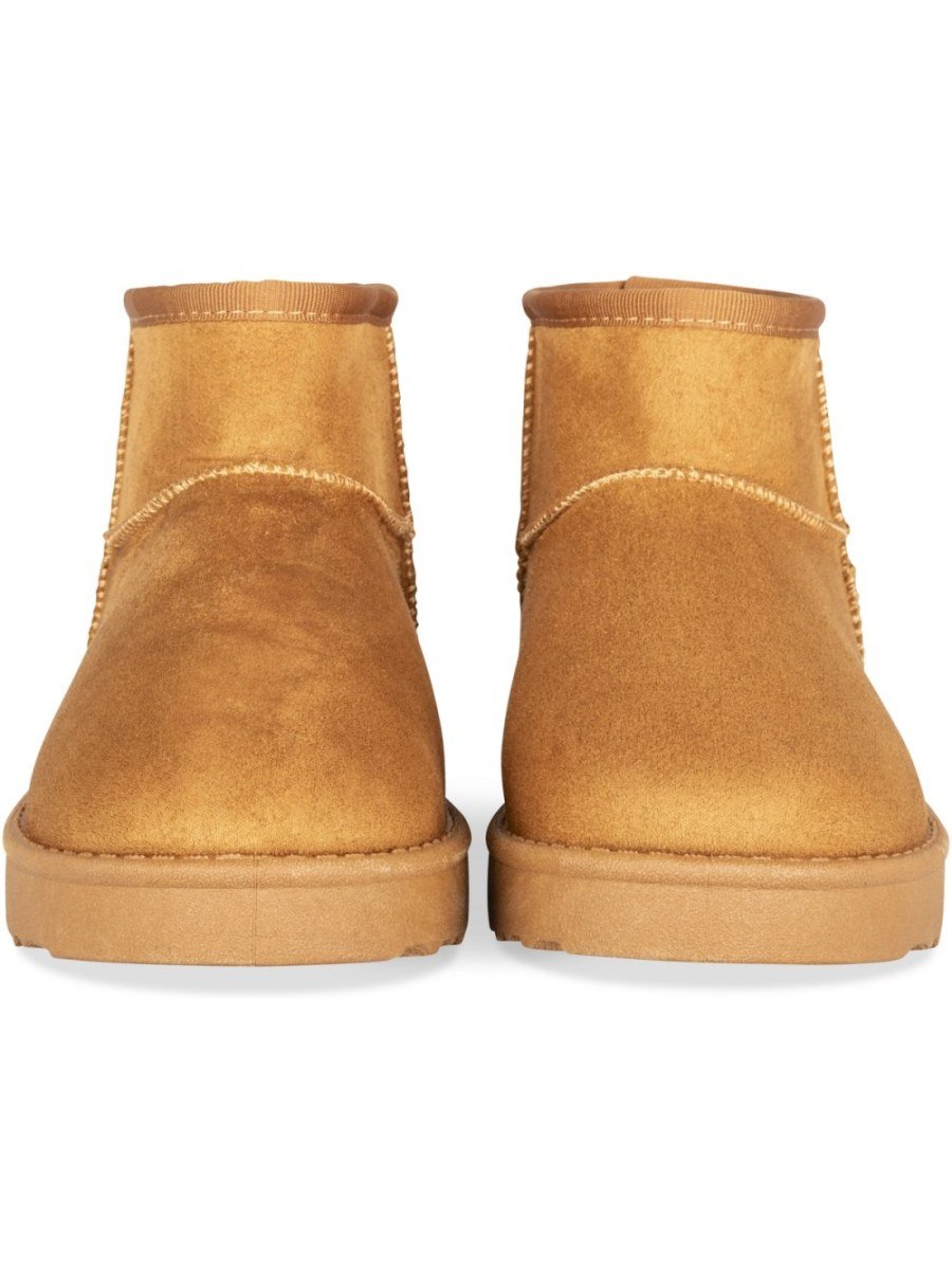 Camel ultra-short faux suede boots