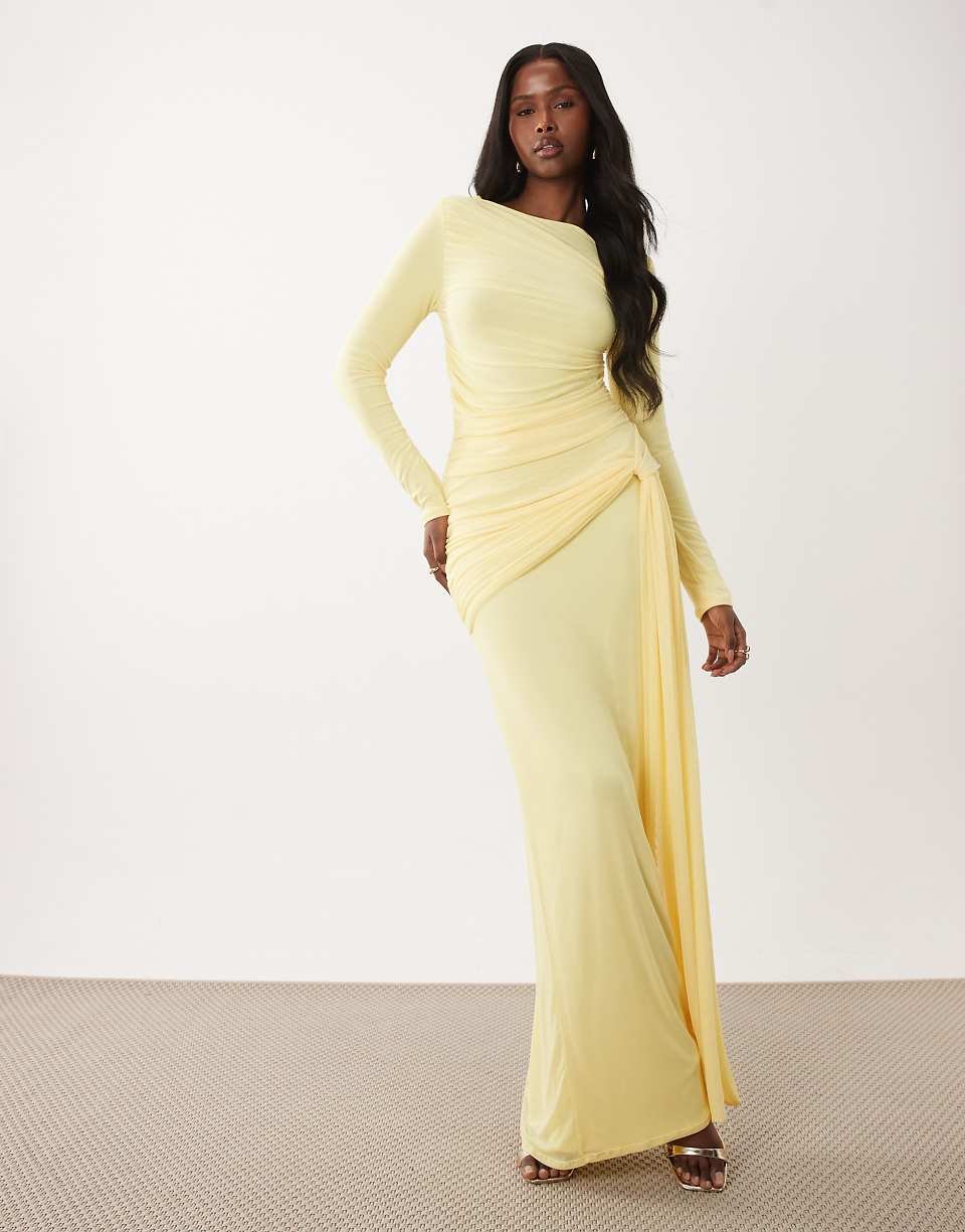 Robe longue en tulle à manches longues - Citron