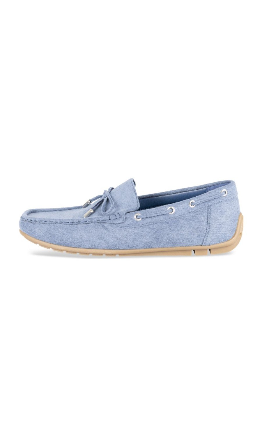 Sky blue suede-effect bow loafers