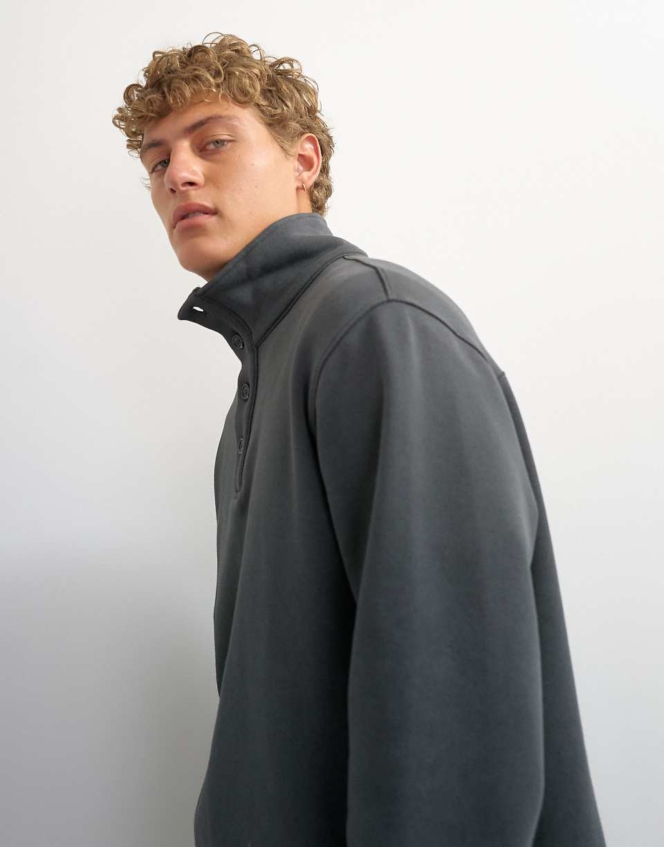 Regular-fit funnel-neck sweatshirt in washed black