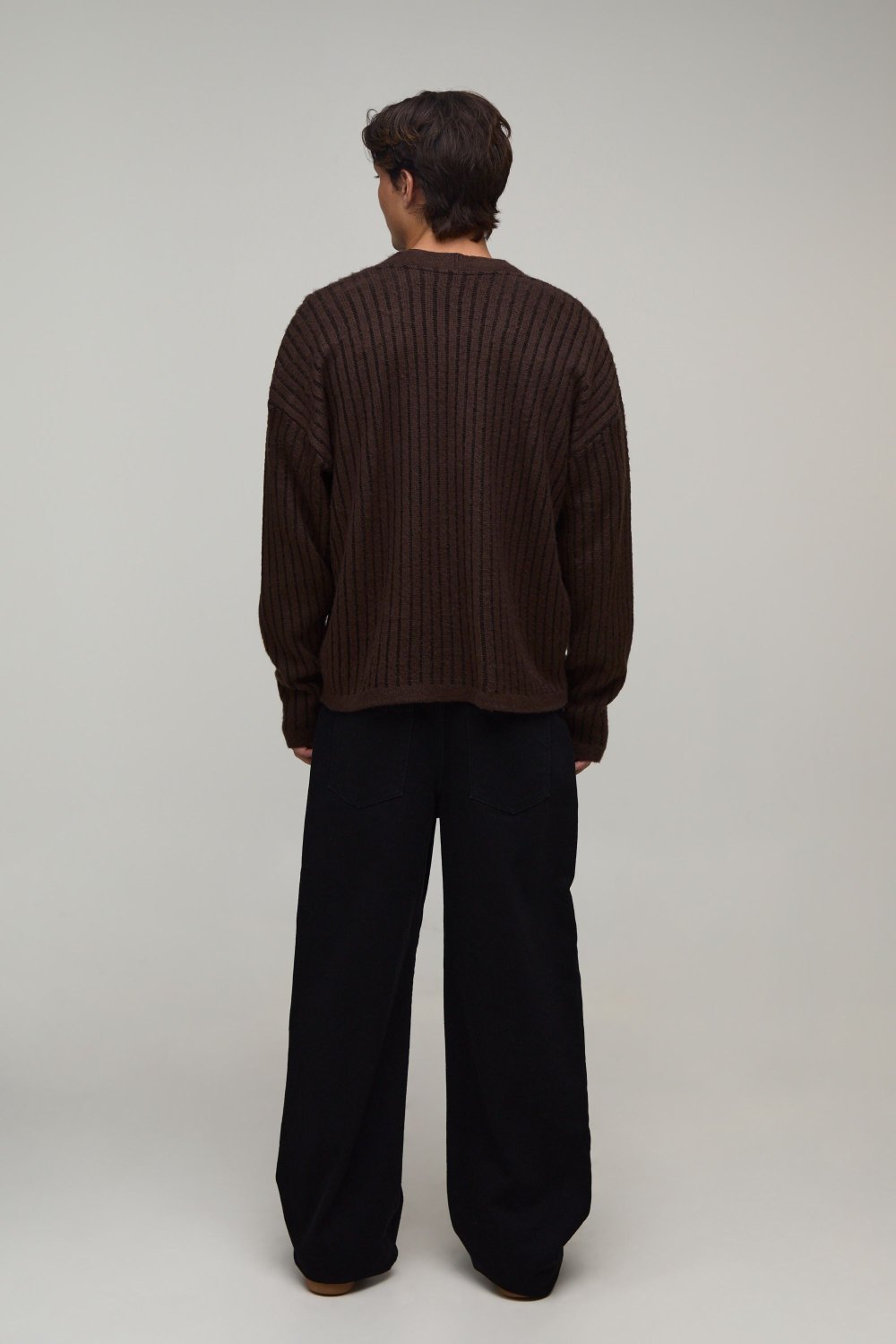 Cardigan côtelé ample marron