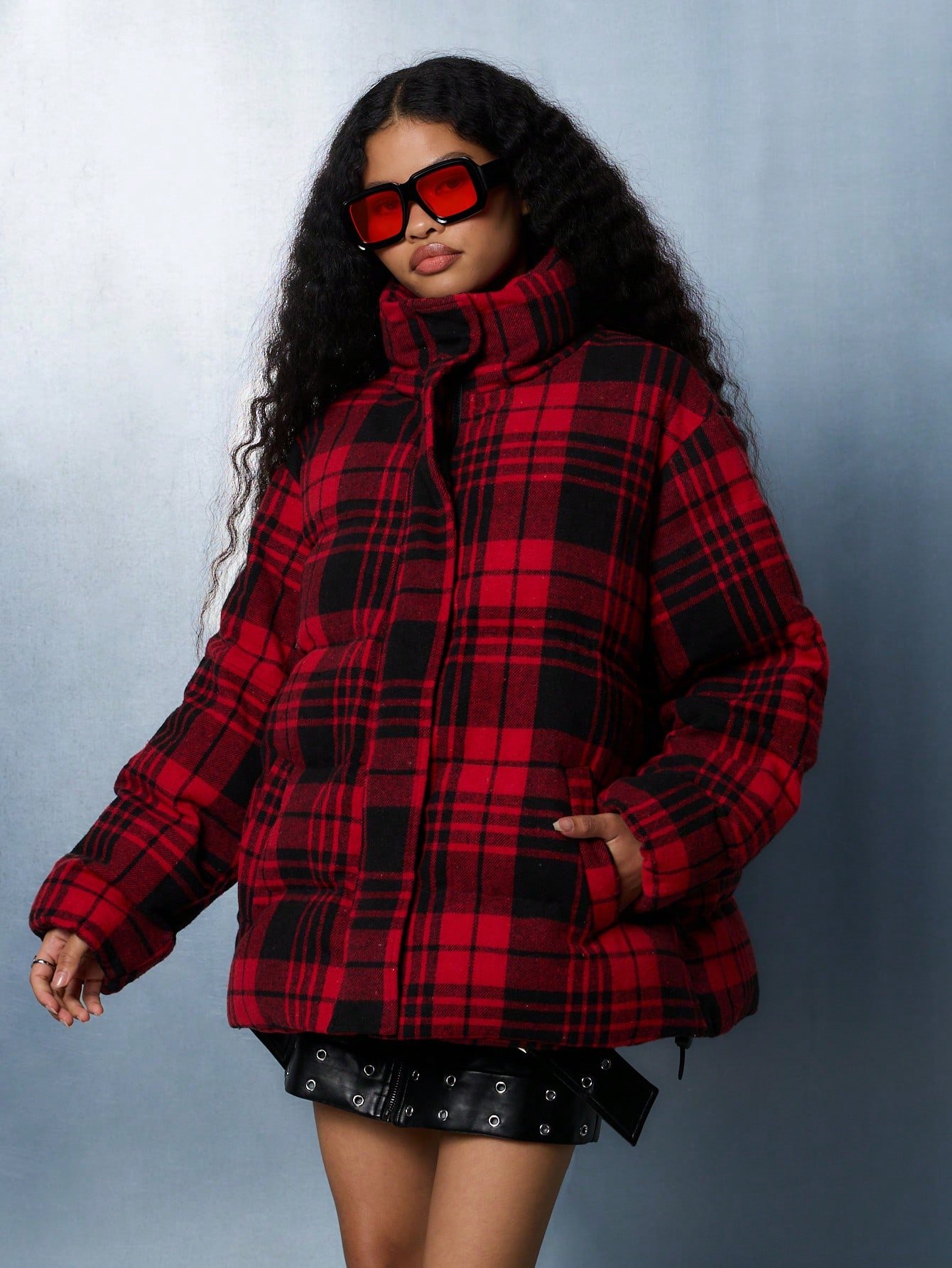 Veste d'hiver matelassée à carreaux et col roulé