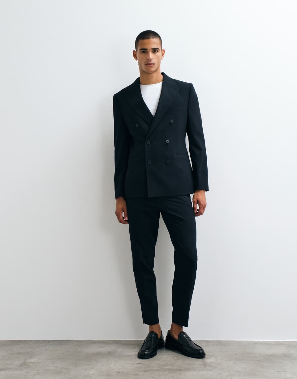Blazer de costume slim croisé bleu marine foncé