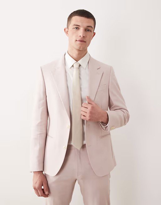 Veste de costume ajustée en lin majoritaire - Rose clair