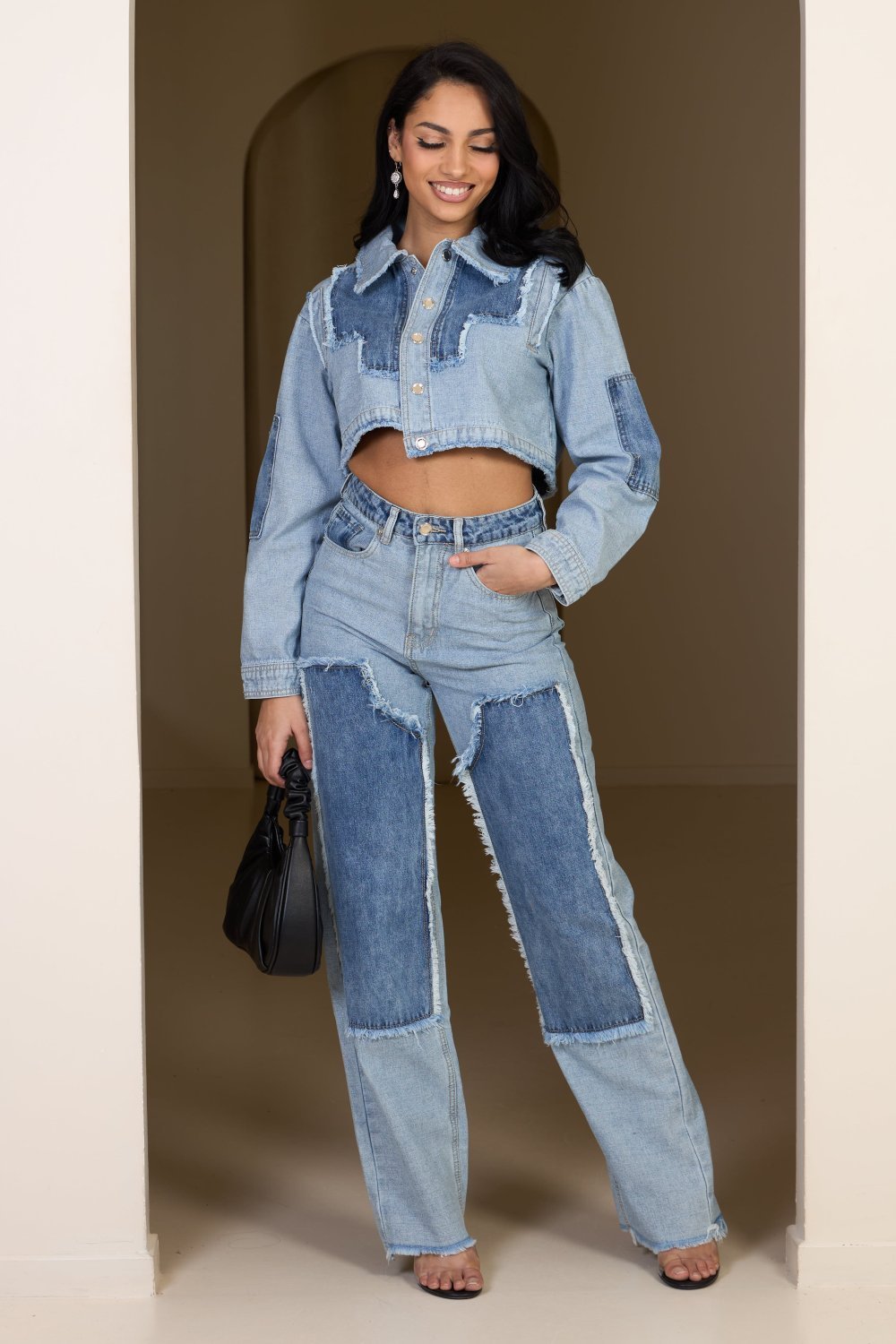 Short blue frayed denim jacket