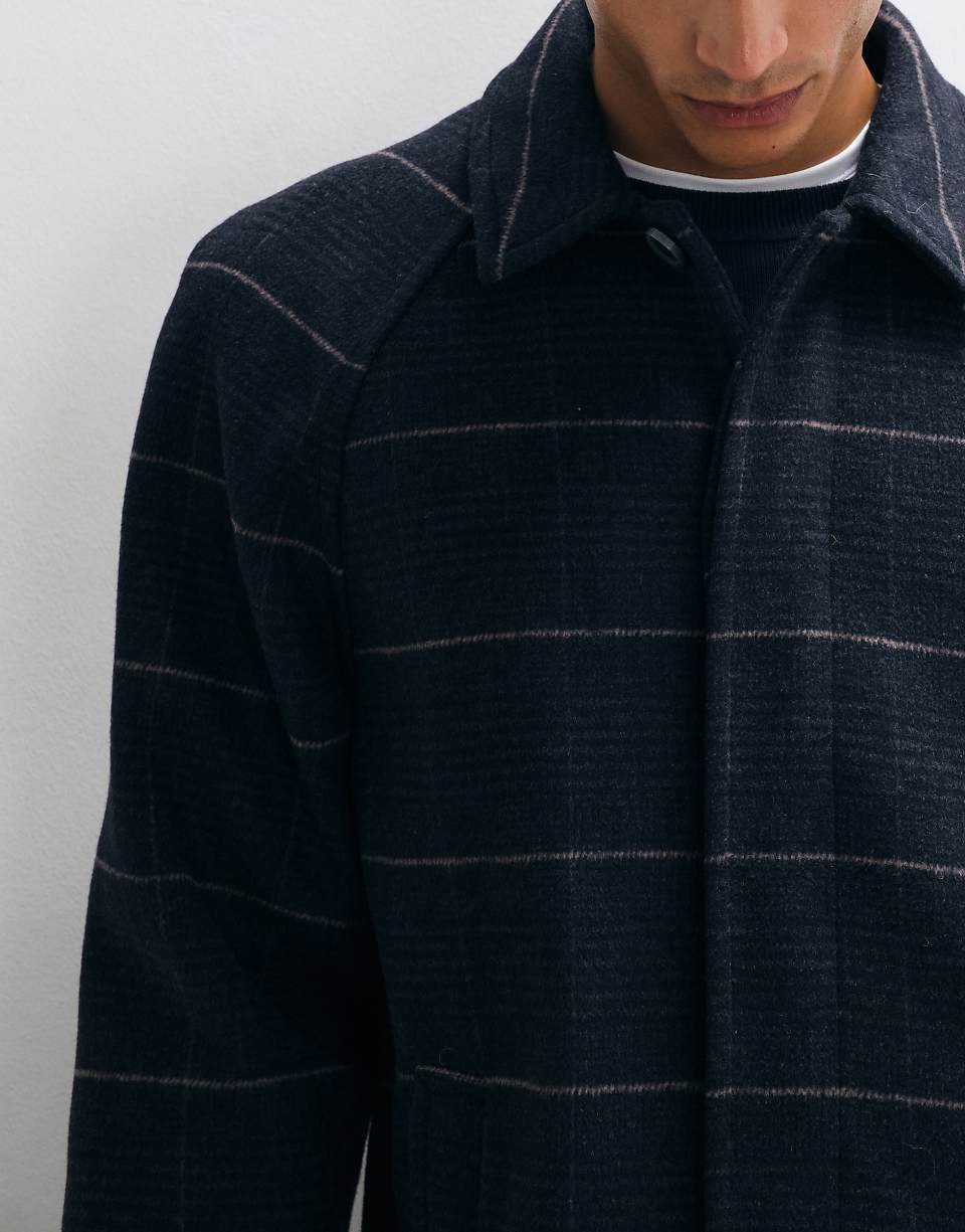 Manteau effet laine à carreaux gris
