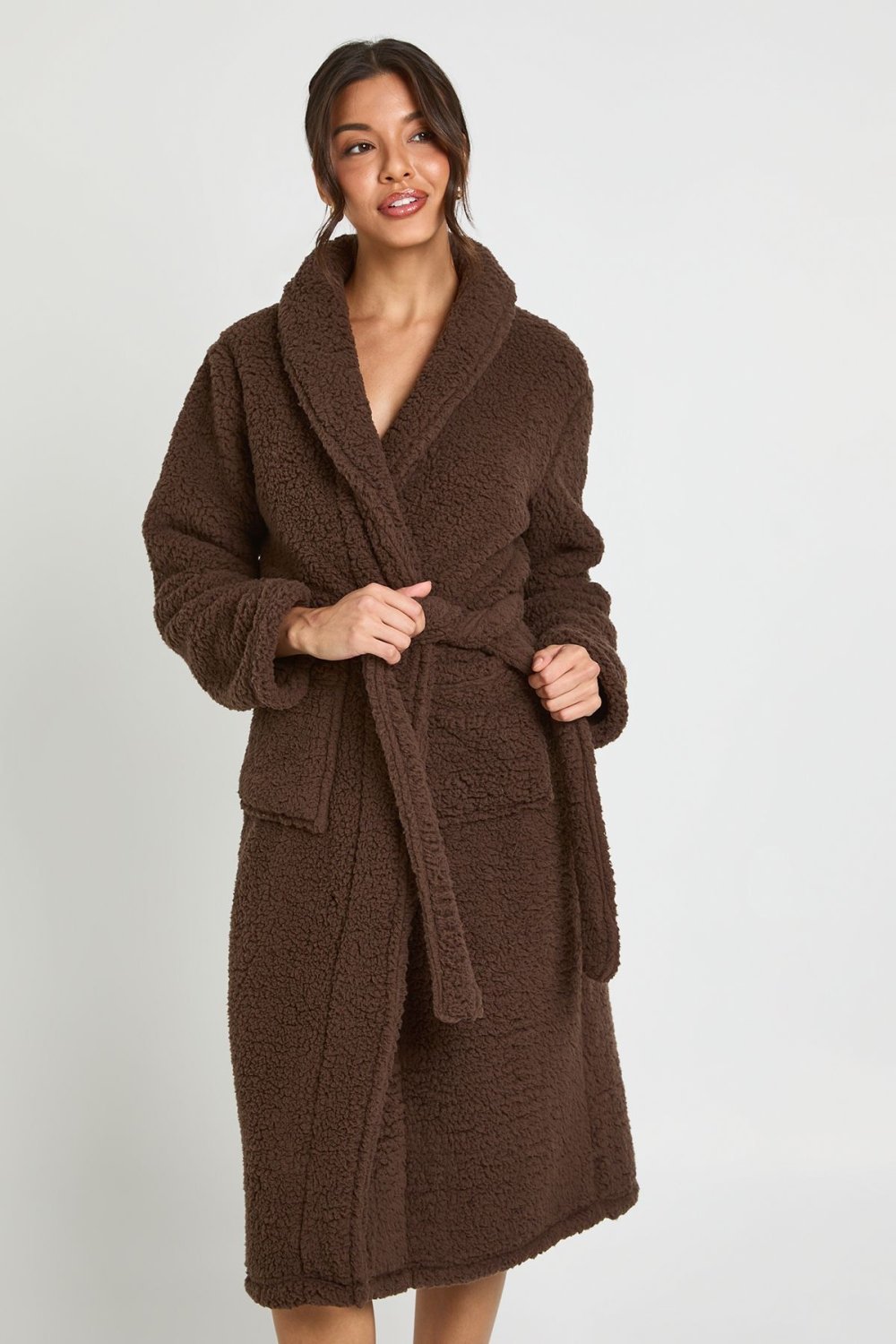 Robe de chambre longue en polaire chocolat