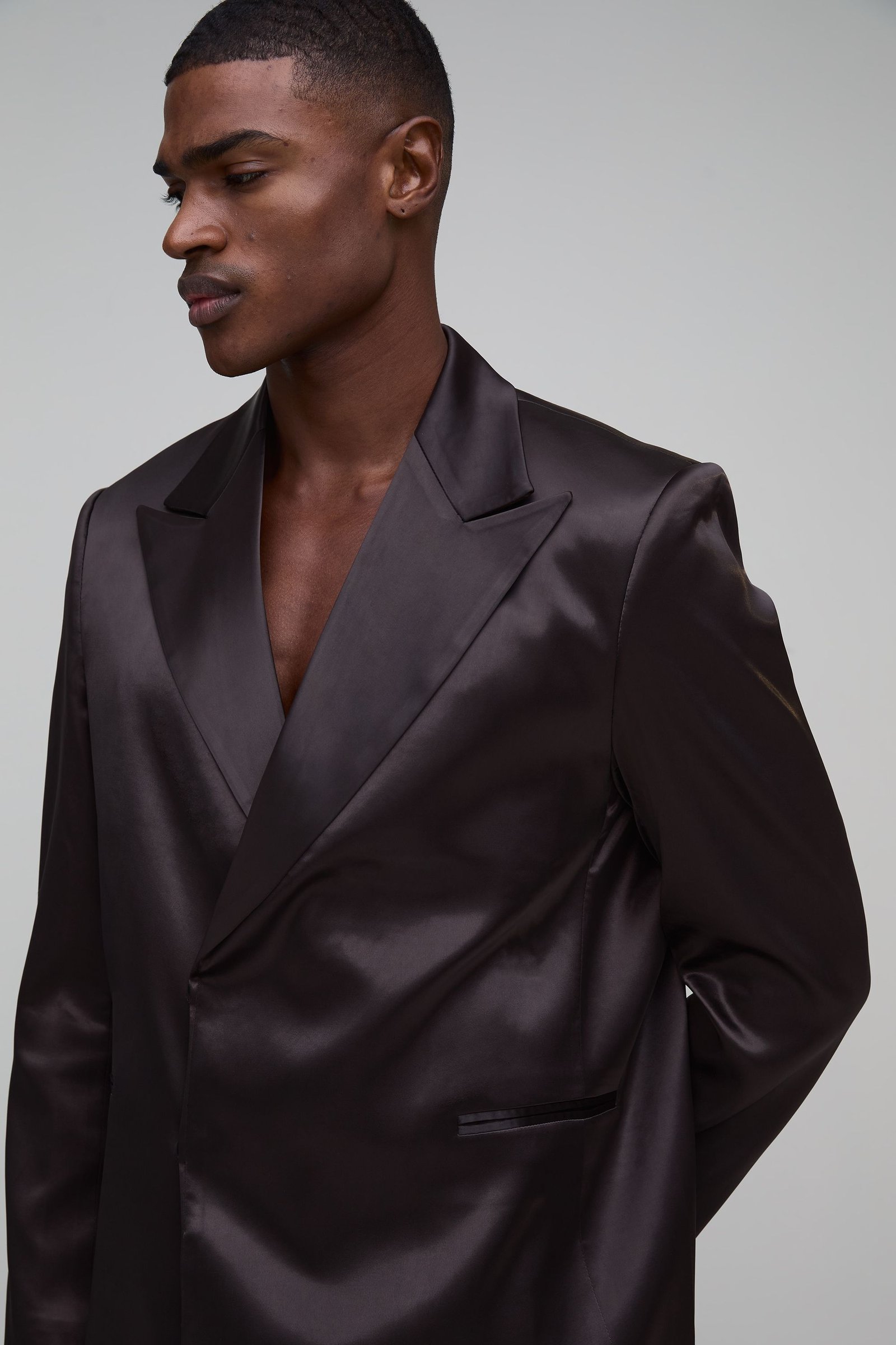 Double breasted satin suit jacket
