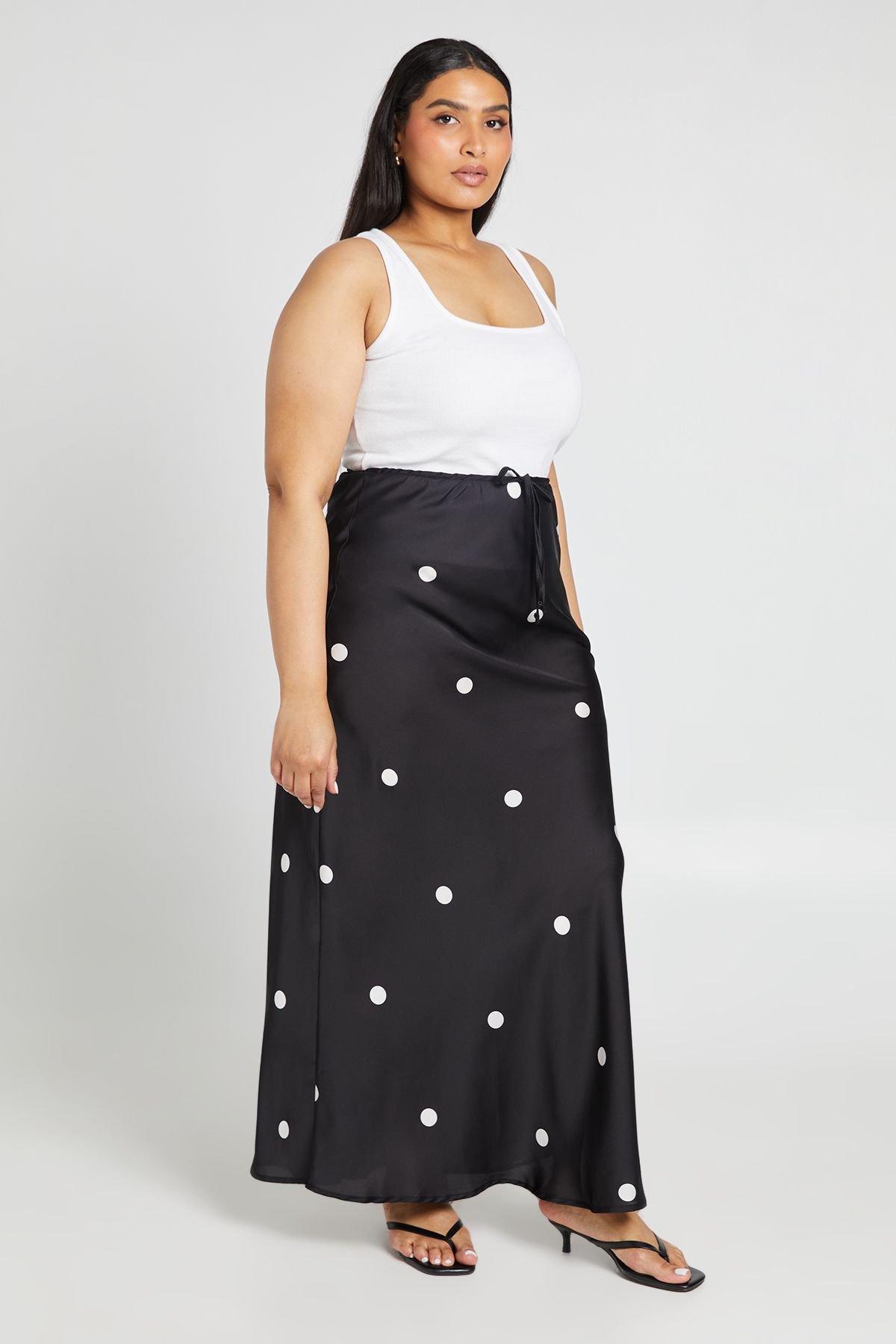 Polka dot satin maxi skirt - Plus size