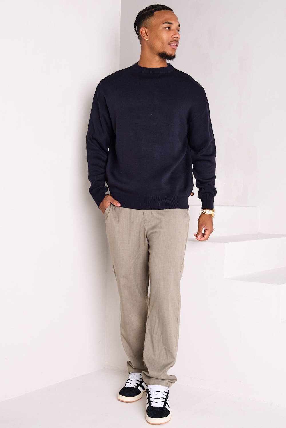 Navy basic crew-neck jumper