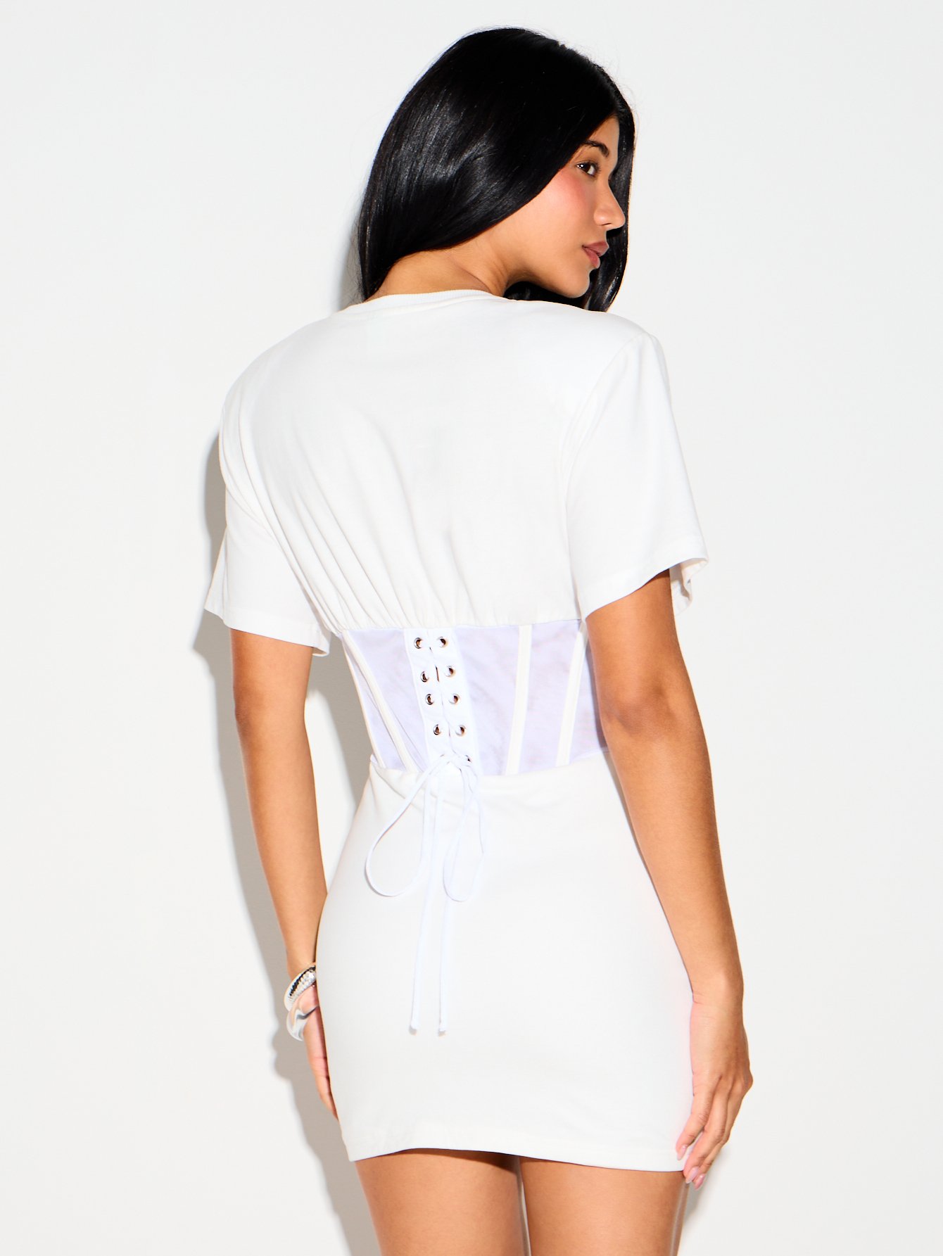 Robe mini t-shirt corset b tricot w lacets f dher
