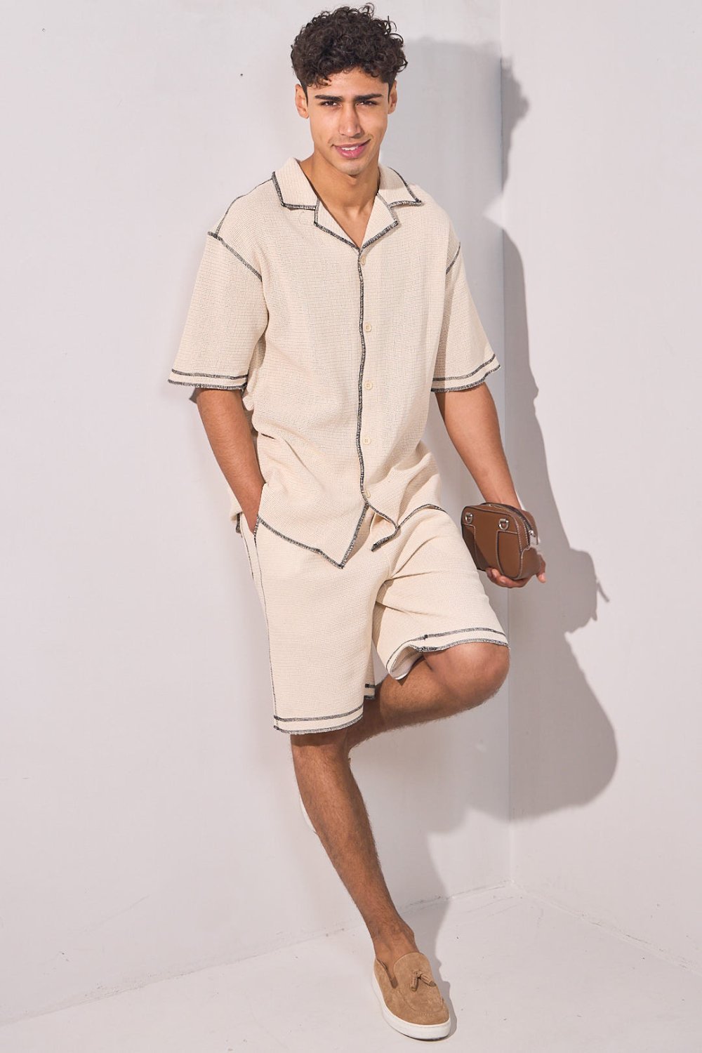 Ensemble chemise w short b khyata joj lwan beige