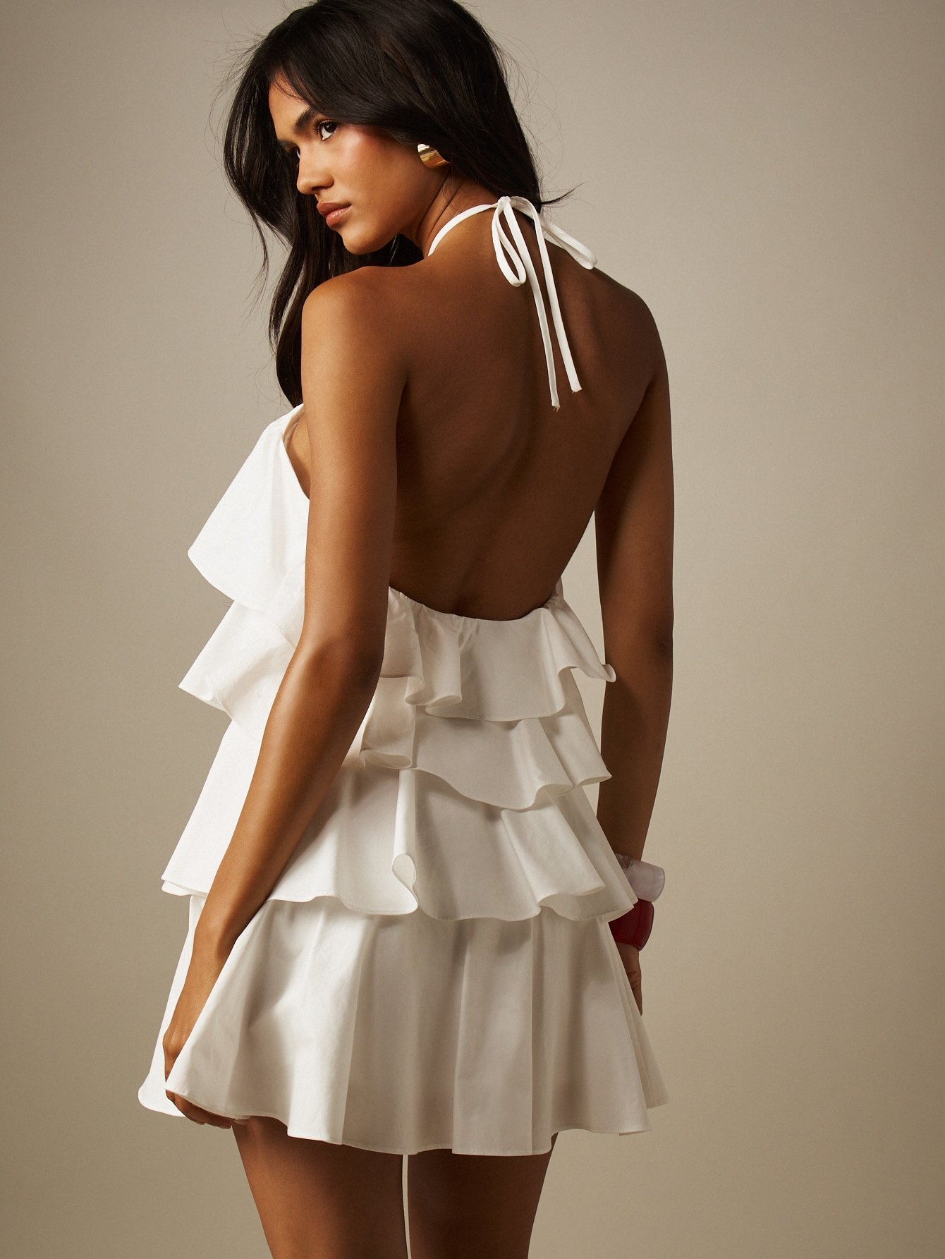 Backless tiered ruffle mini dress