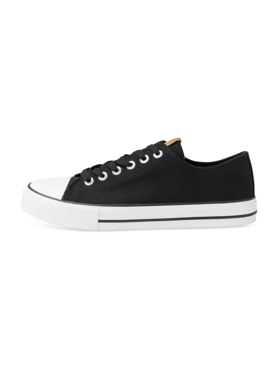 Black canvas sneakers with toe cap