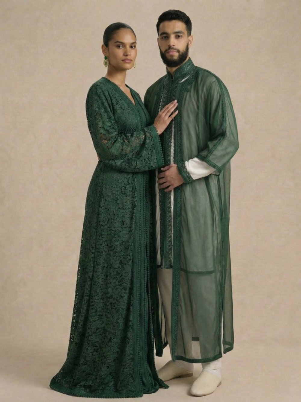 Embroidered green jabador with trousers