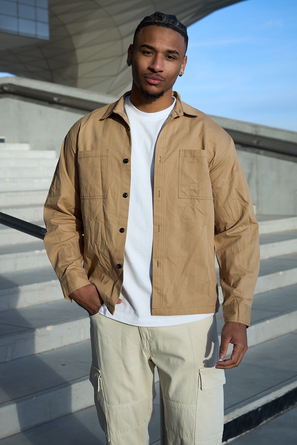 Camel heavyweight shirt with pocket