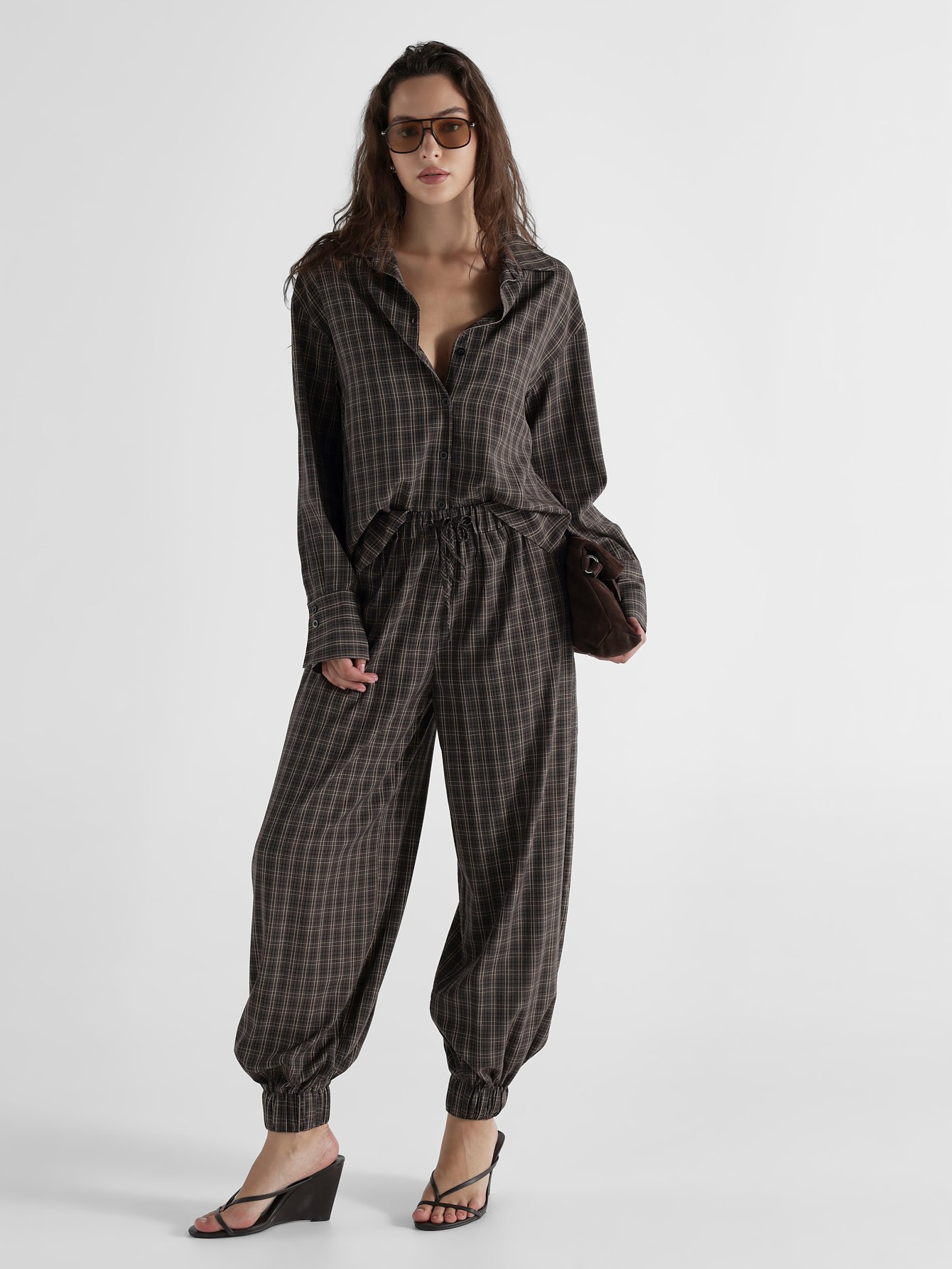 Ensemble chemise oversize w jogging b carreaux