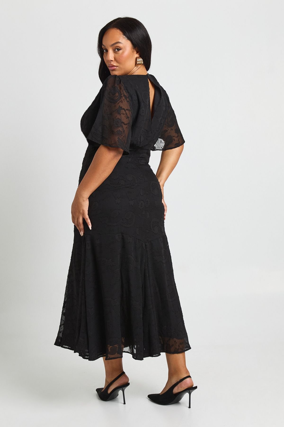 Burnout à manches d'ange Robe midaxi - Grande taille