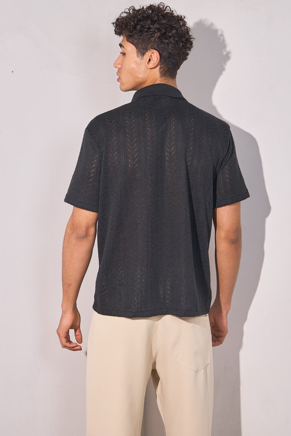 Black lightweight knit polo shirt