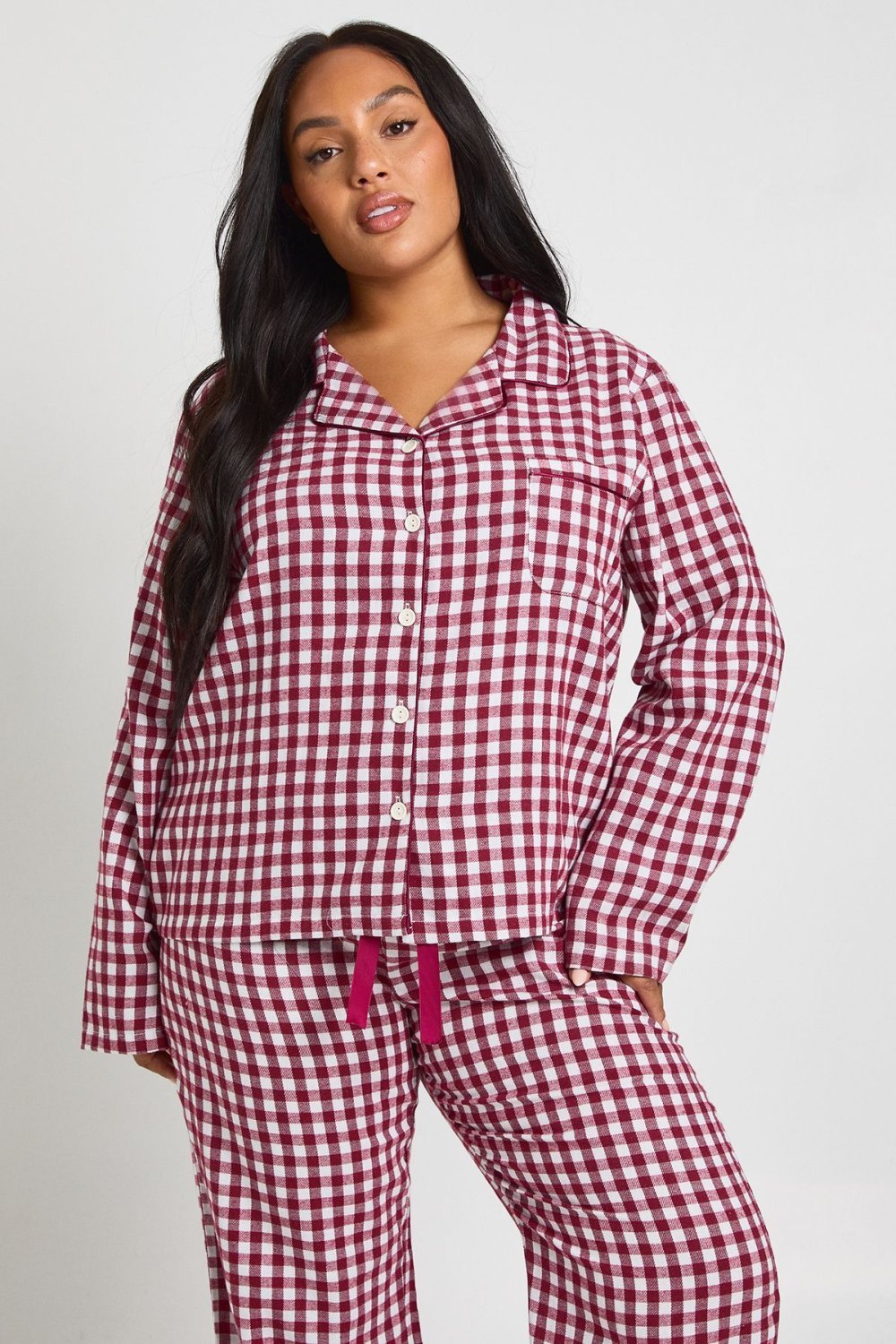 Pyjama chemise et pantalon bordeaux - Grande taille