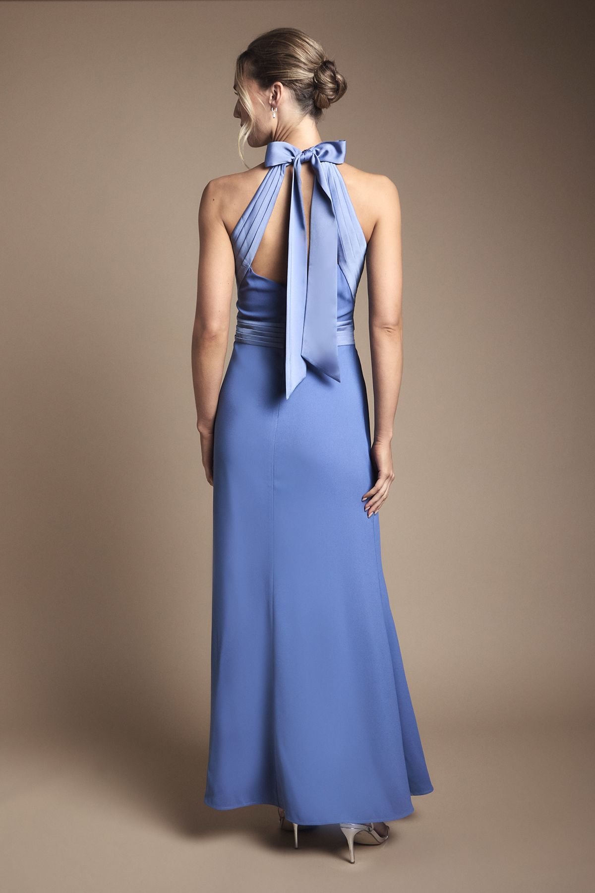 Halter-neck maxi bridesmaid dress
