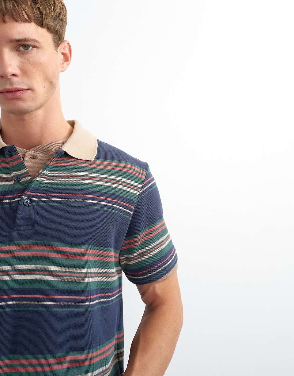 Polo classique en jersey rayé - Bleu marine