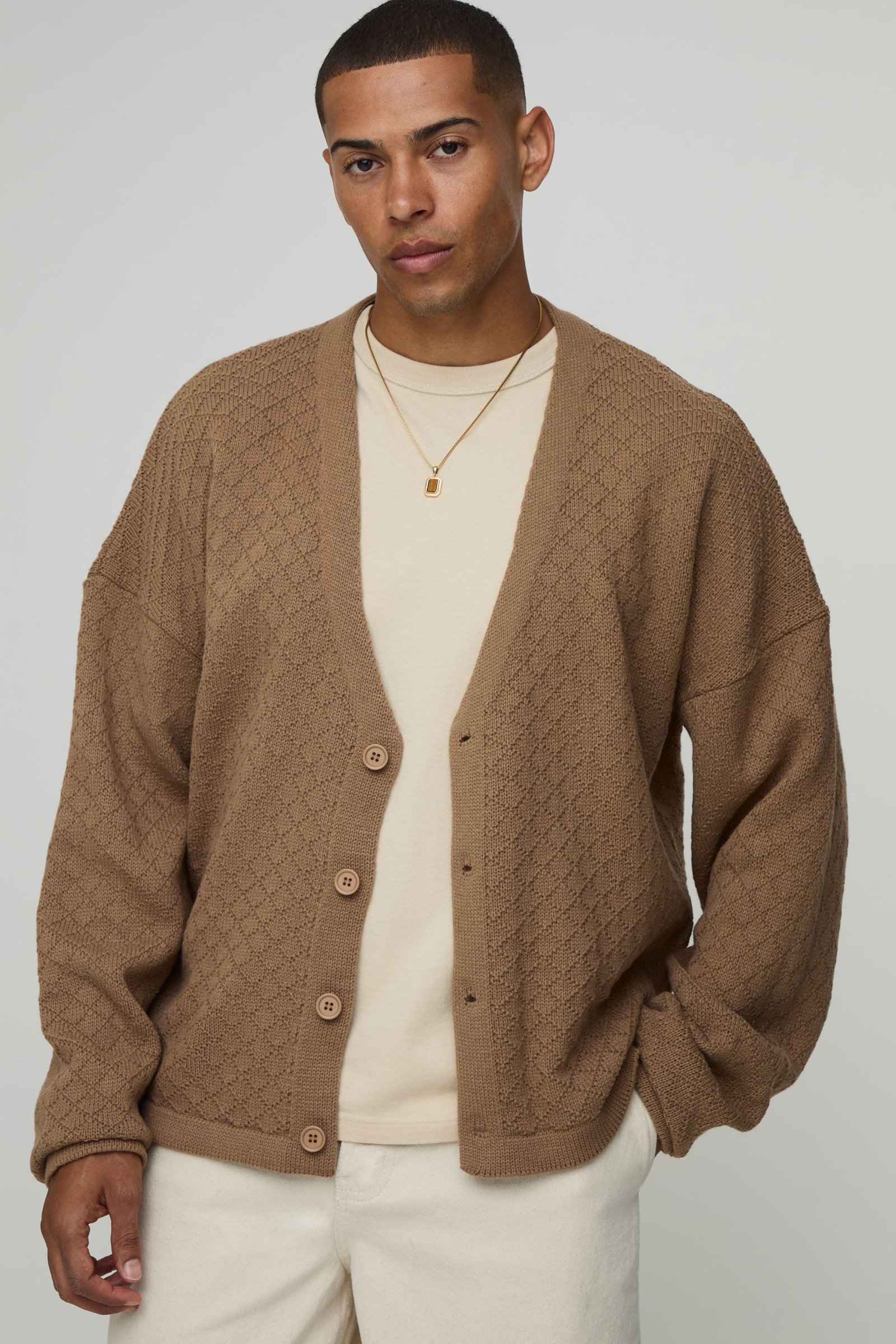 Cardigan en Maille Basket Coupe Décontractée