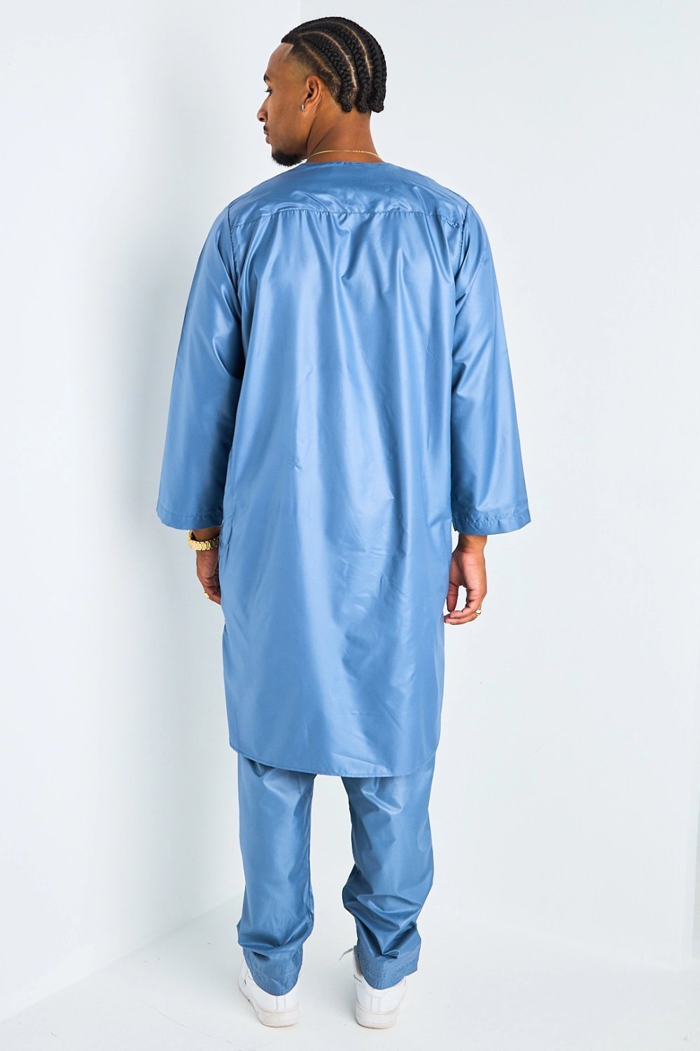 Light blue Aztec print qamis and trousers set