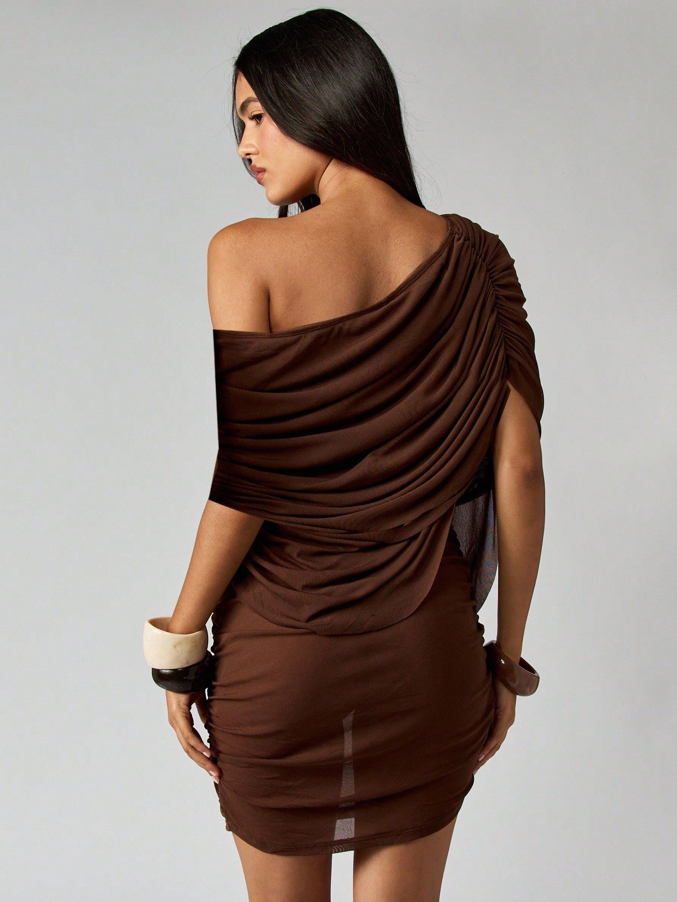 Mini Robe Asymétrique En Maille Froncée Avec Drapé