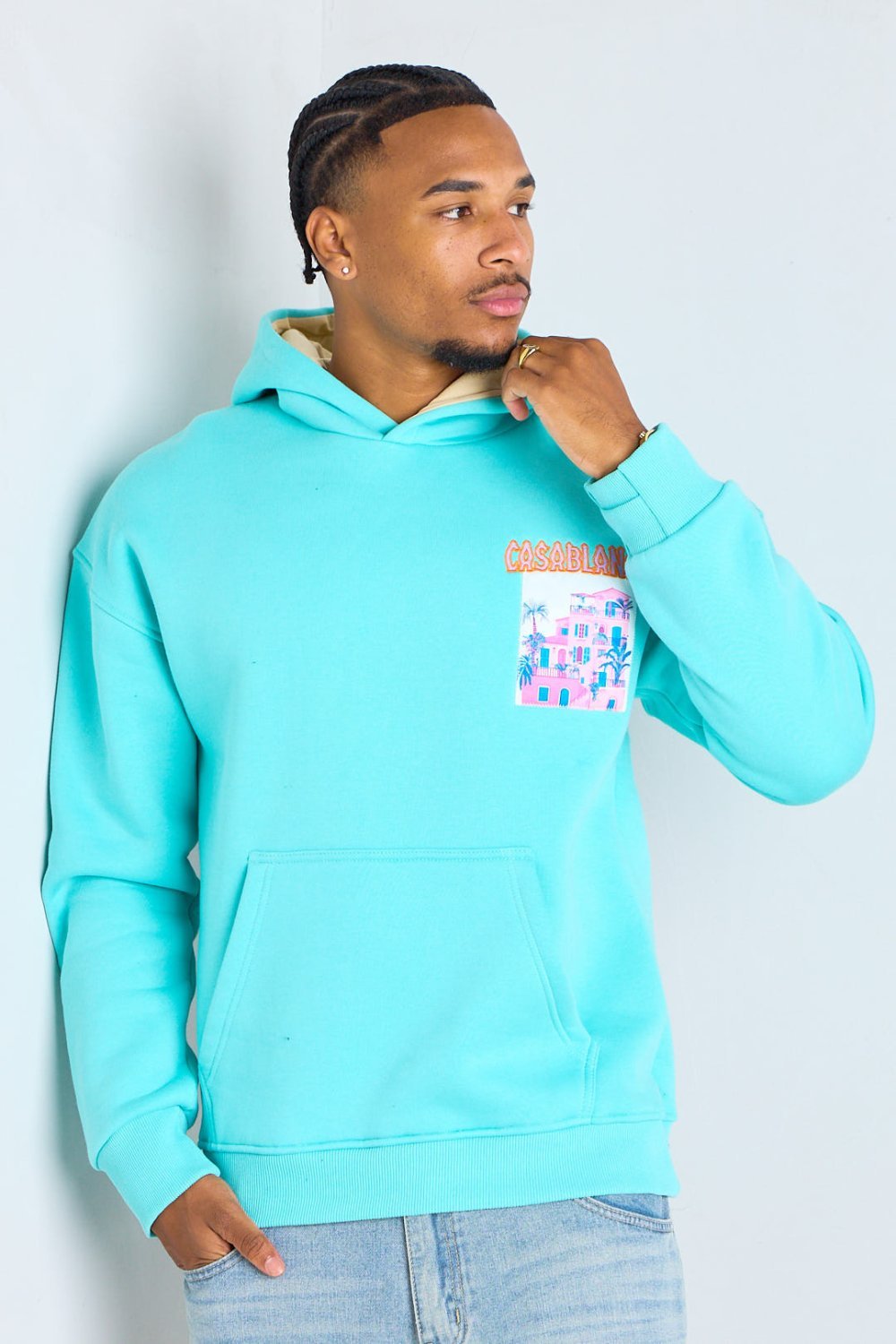 Sweat à capuche imprimé Casablanca turquoise