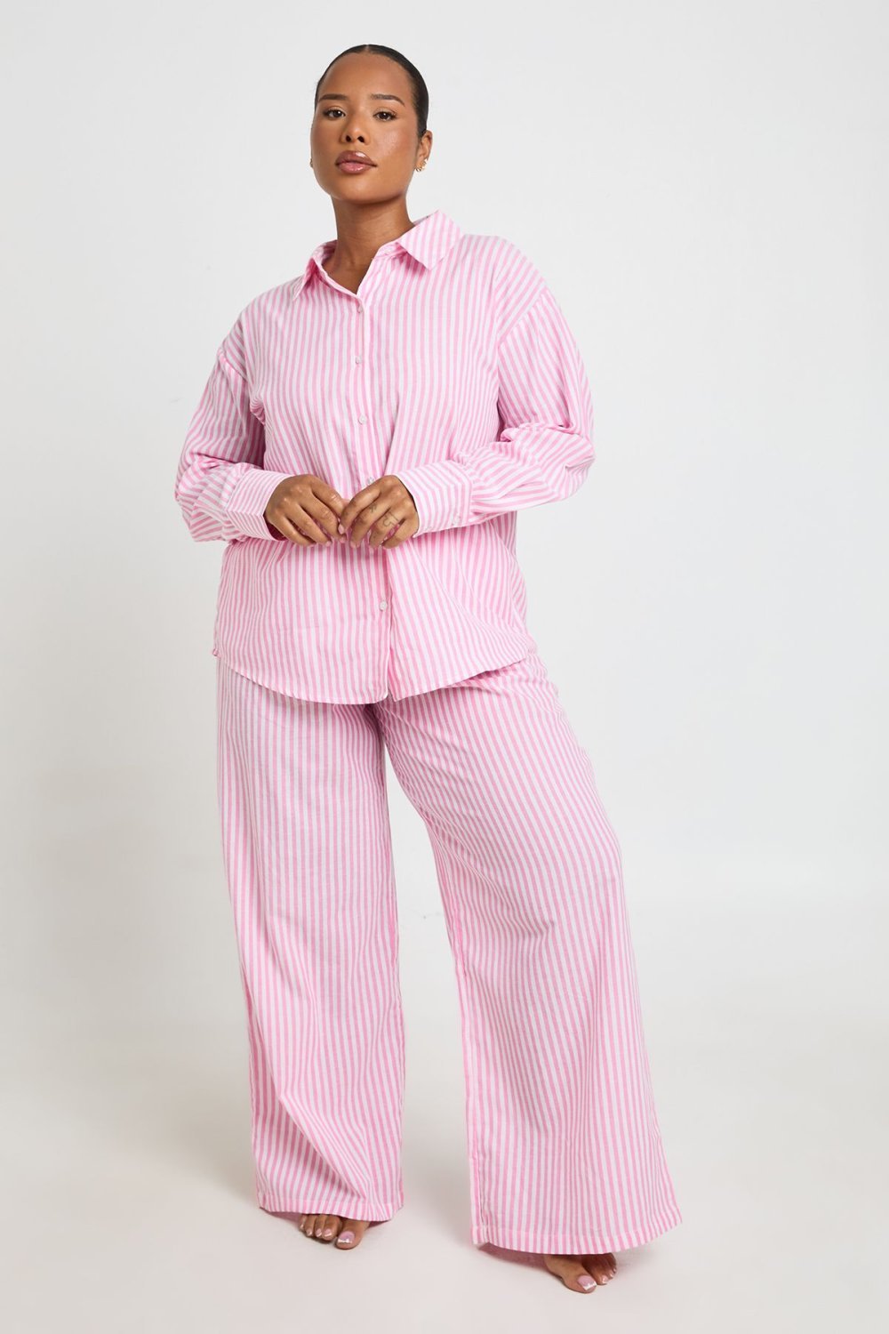 Bas de pyjama en coton à fines rayures - Grande taille