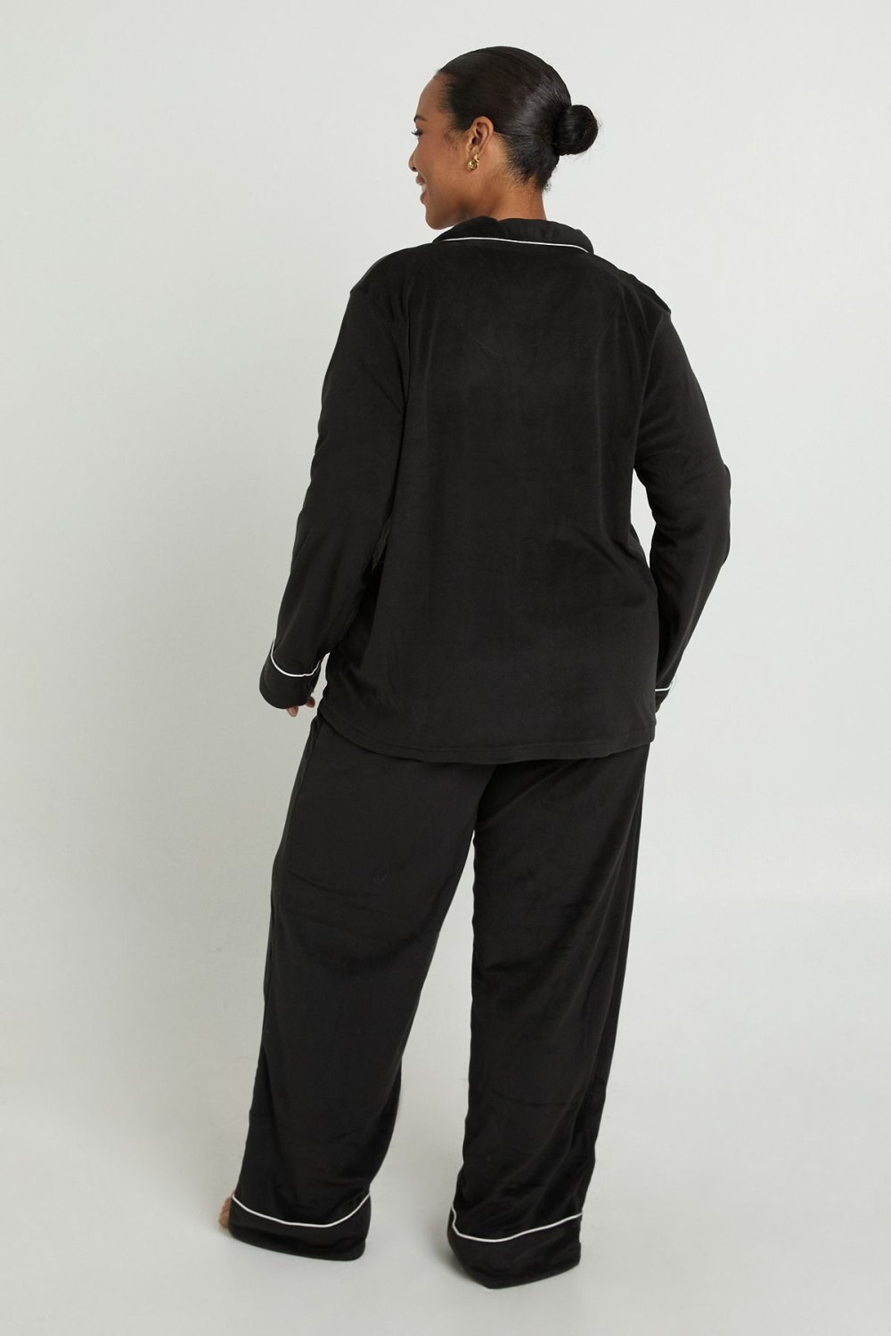 Fleece shirt pyjama set with piping - Plus size