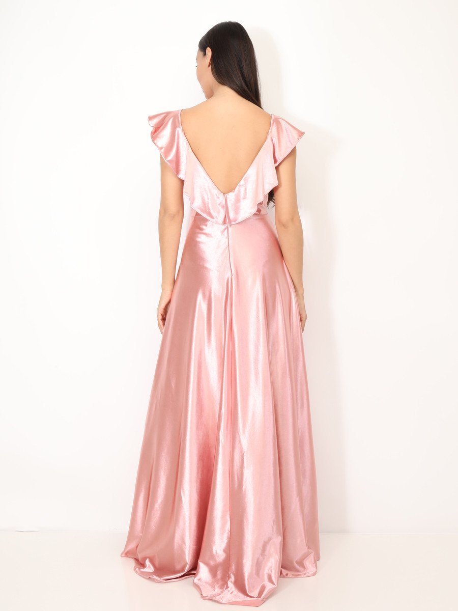 Robe twila satin b mancherons volants vieux rose