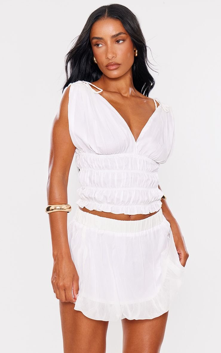 Chiffon ruched frill mini skirt
