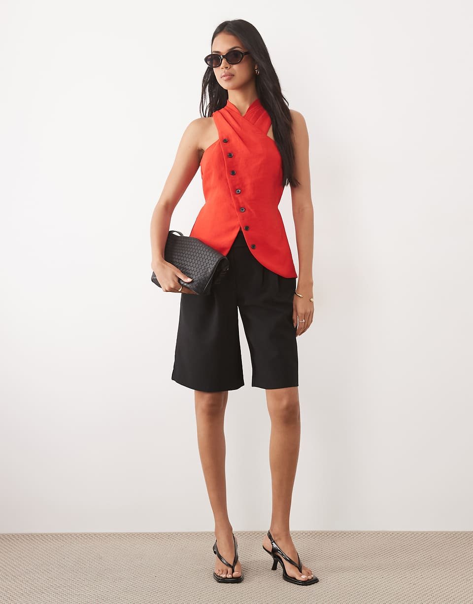 Gilet tailleur ajusté b encolure croisée, lon 7mar