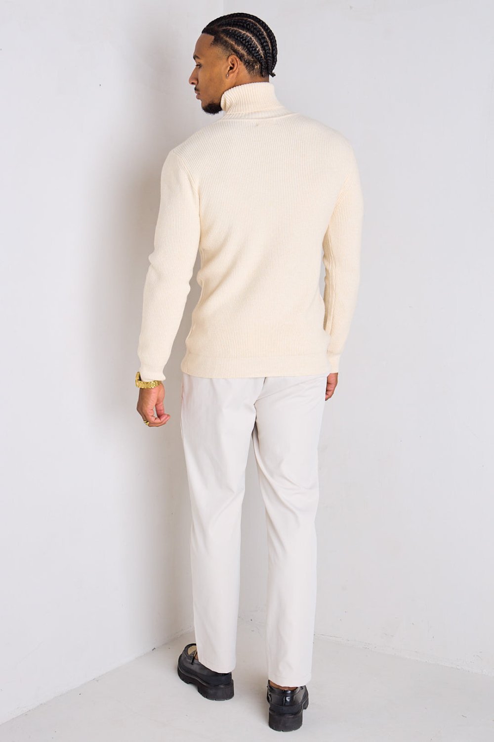 Pull maille b col roulé blanc cassé