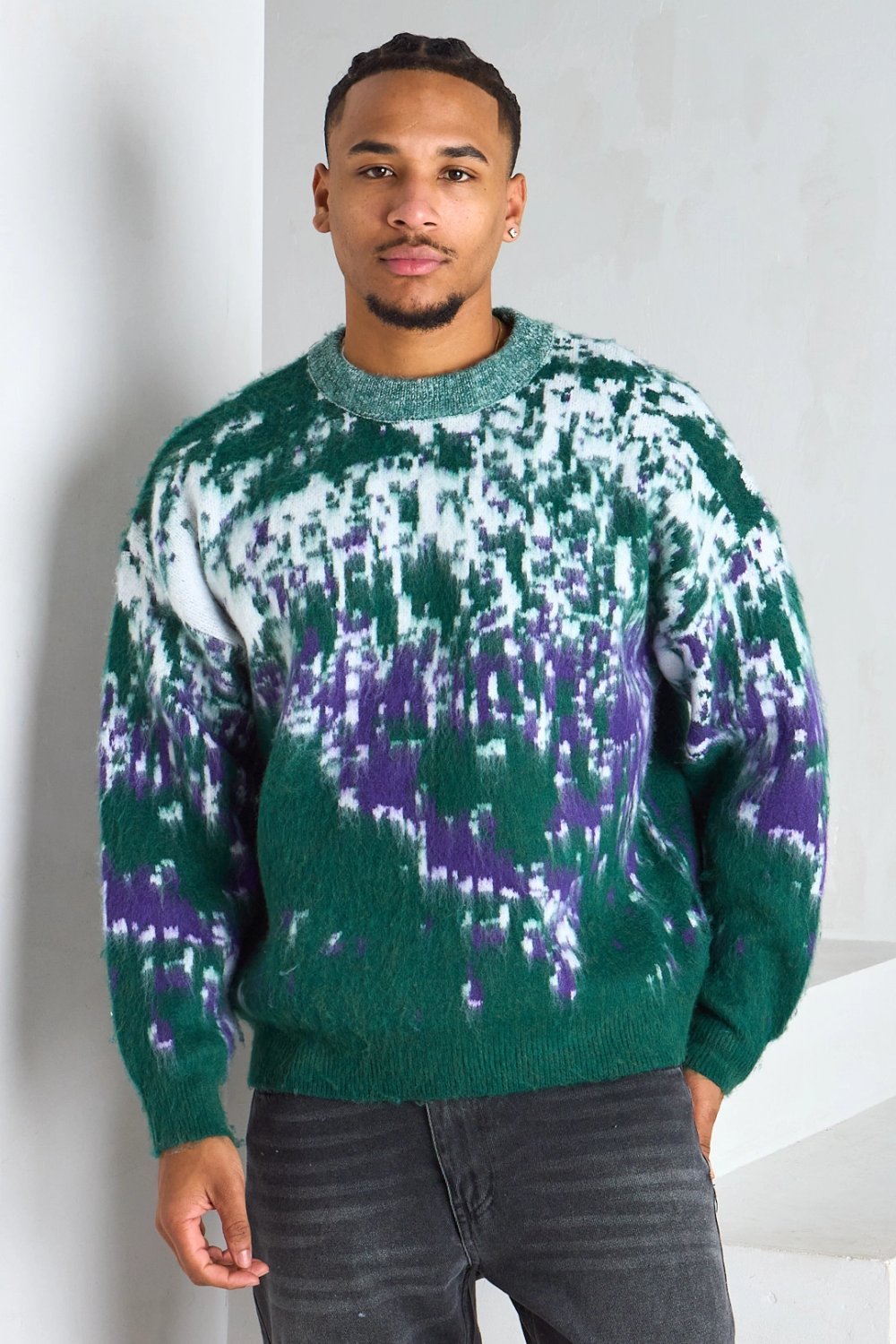 Pull col rond b motifs abstraits khder