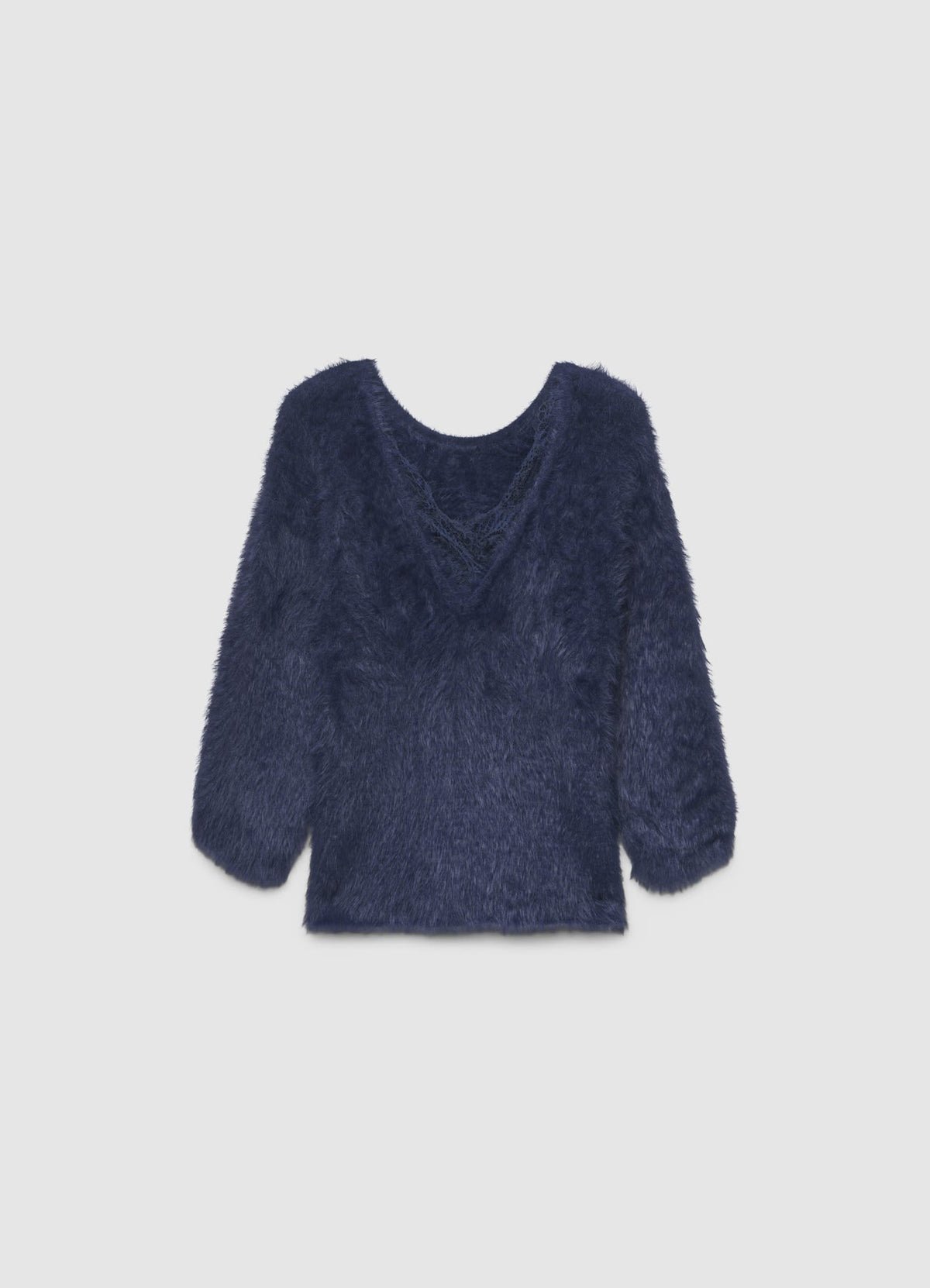 Pull doux col V à dentelle
