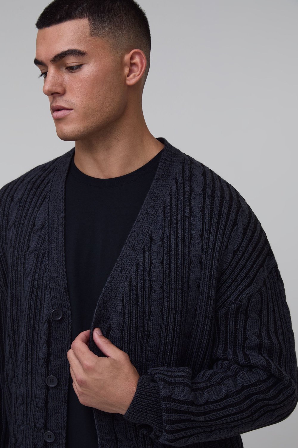 Charcoal relaxed cable cardigan