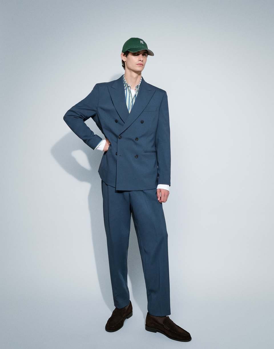 Pantalon de costume fuselé décontracté en bleu foncé